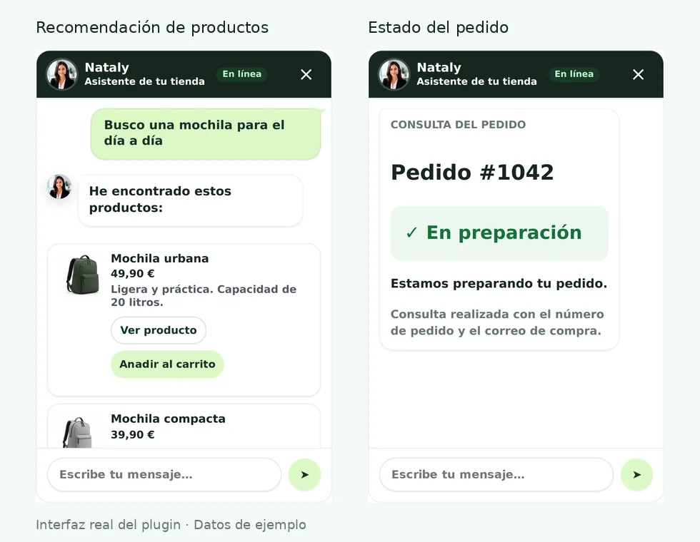 commerce — ChatAssist24 interfaz real, datos de ejemplo