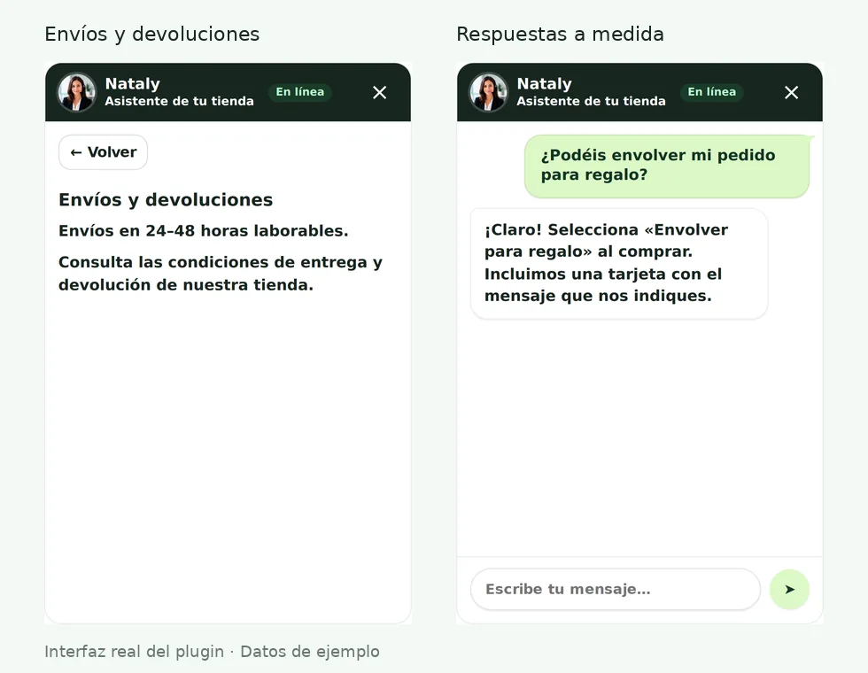 support — ChatAssist24 interfaz real, datos de ejemplo